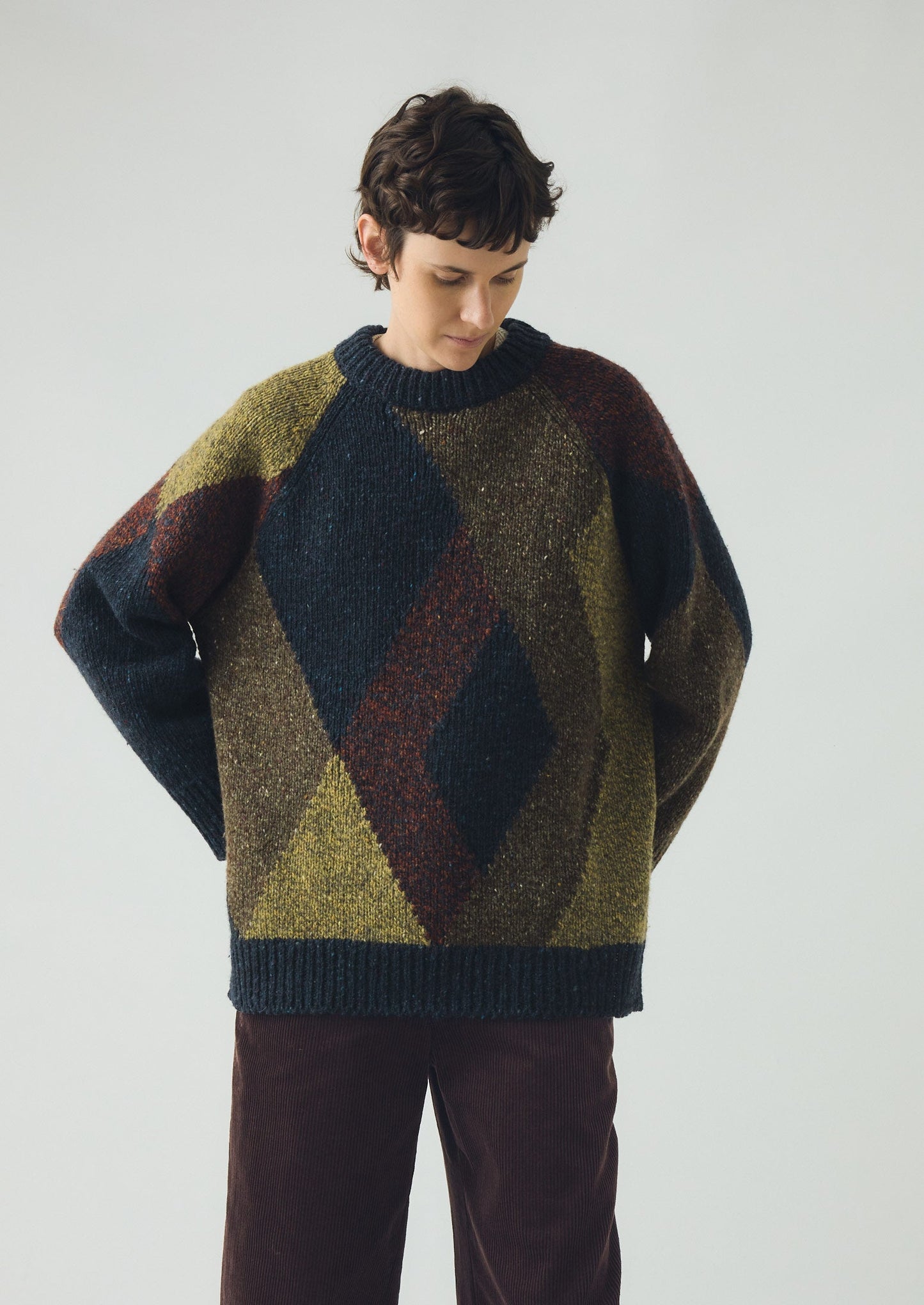 Maglione a blocchi Argyle mélange | Oliva Multi