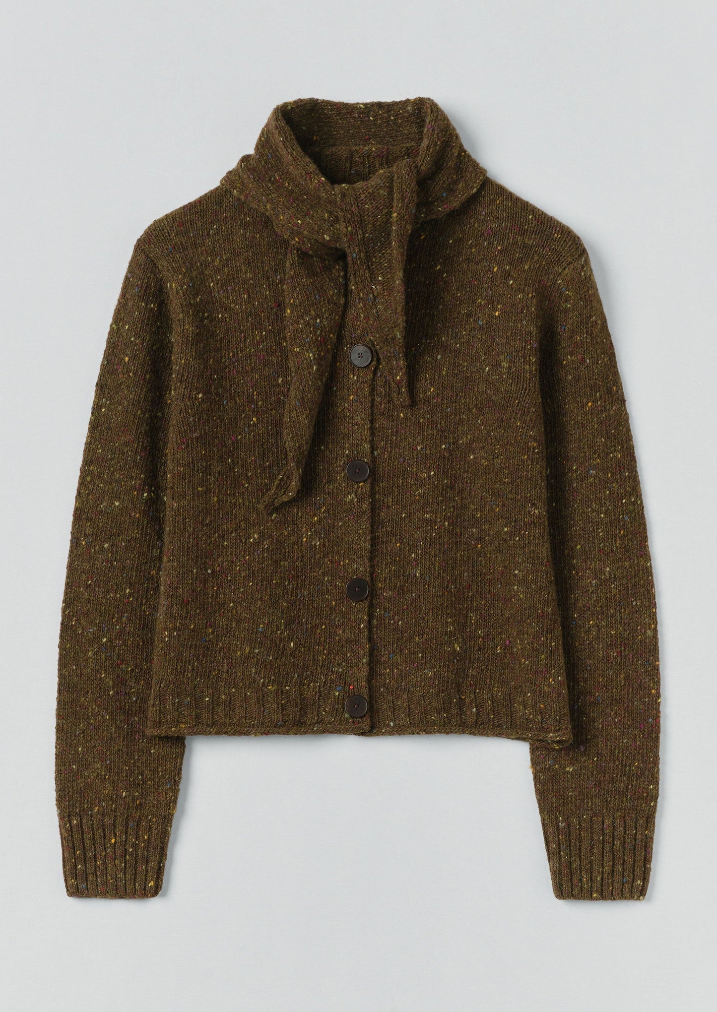 Cardigan con foulard in lana merino Donegal | Oliva più scura