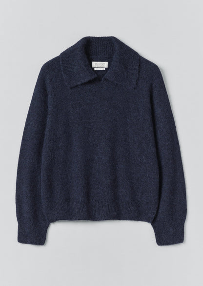 Maglione con colletto in misto alpaca | Blu inchiostro