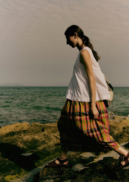 Gonna in cotone a quadri plissettati | Luminoso/Multicolore