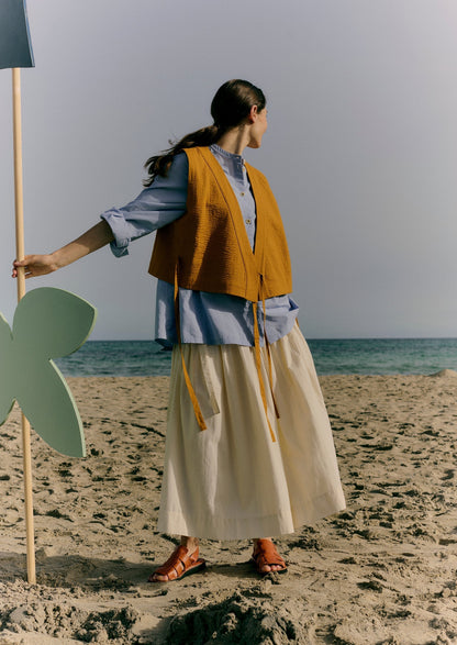 Gonna plissettata in cotone e lino | Ecru