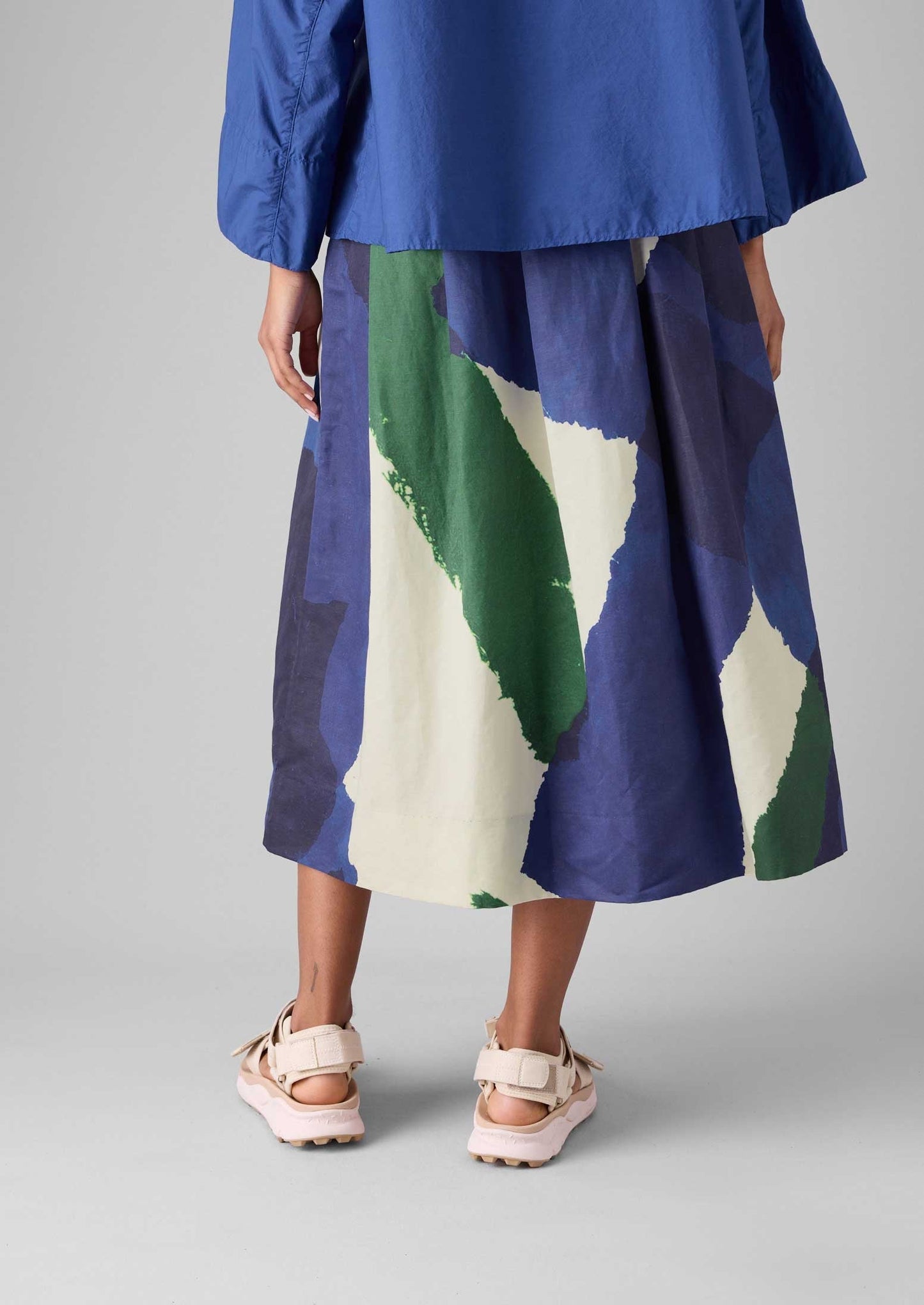 Gonna in lino e cotone con stampa washi | Ecru/Blu/Verde