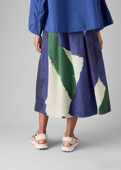 Gonna in lino e cotone con stampa washi | Ecru/Blu/Verde