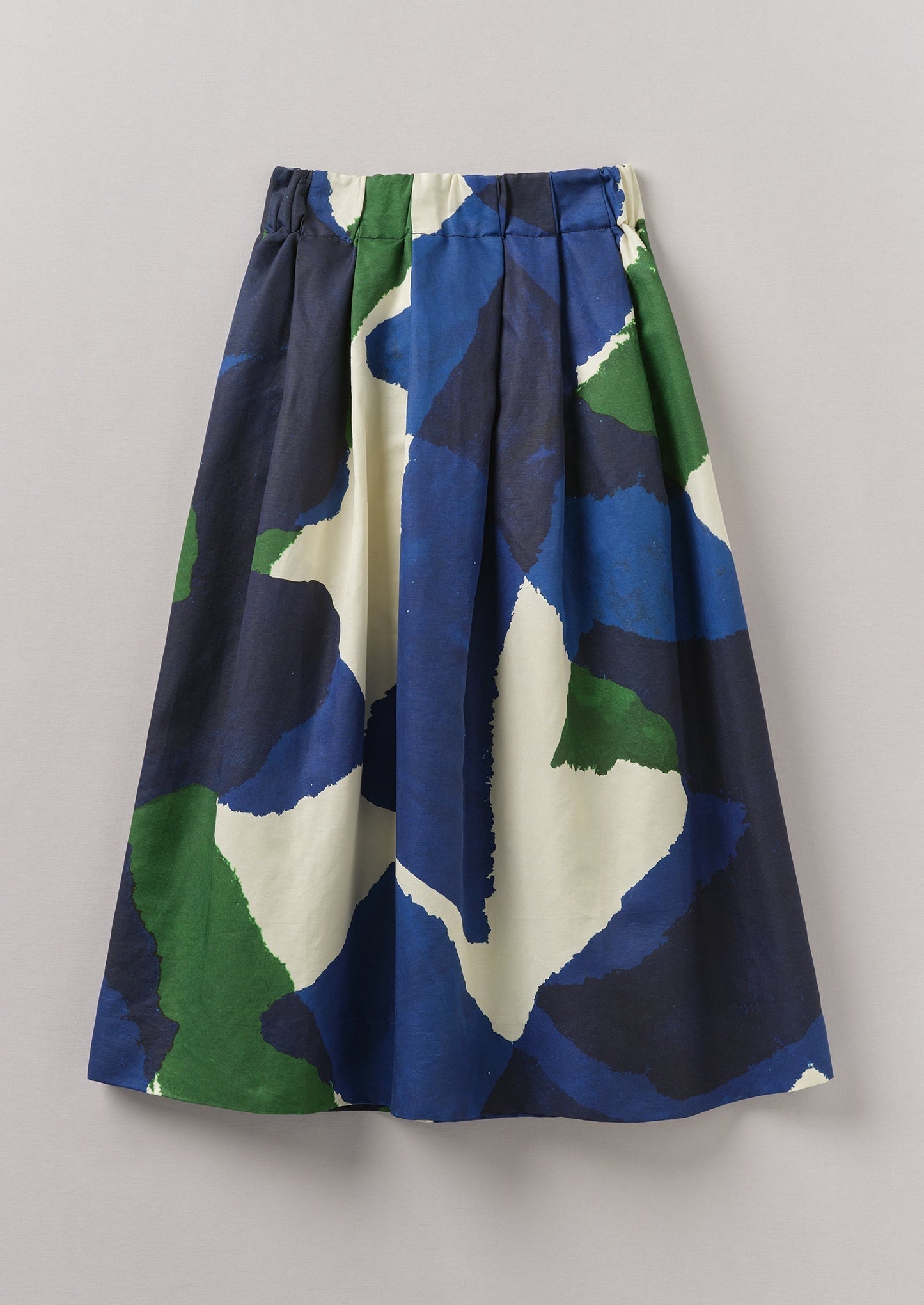 Gonna in lino e cotone con stampa washi | Ecru/Blu/Verde