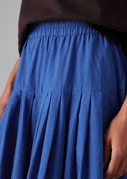 Gonna in cotone a righe rialzate e plissettate | Blu francese