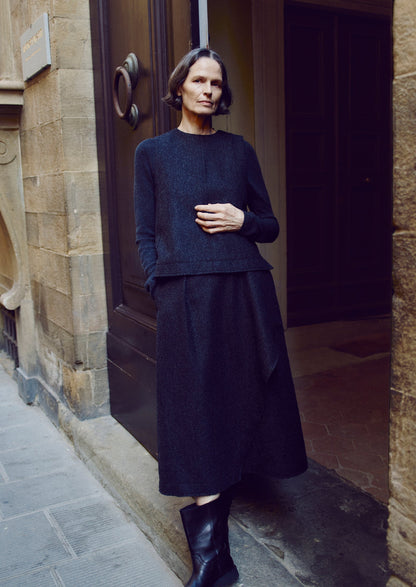 Gonna avvolgente in twill di lana cotta | Carbone
