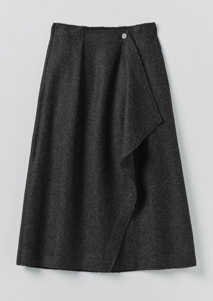 Gonna avvolgente in twill di lana cotta | Carbone
