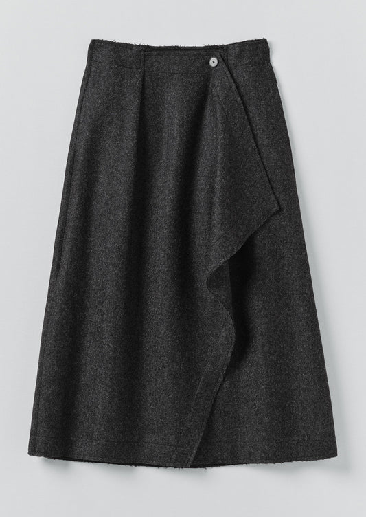 Gonna avvolgente in twill di lana cotta | Carbone
