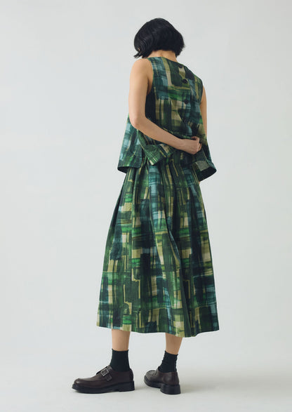 Gonna in tweed di cotone e lino dipinto | Verde trifoglio