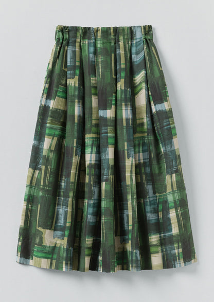 Gonna in tweed di cotone e lino dipinto | Verde trifoglio