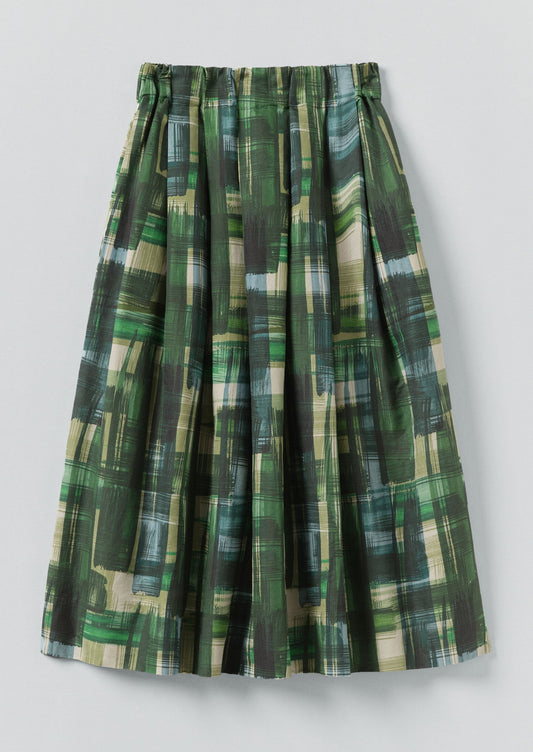 Gonna in tweed di cotone e lino dipinto | Verde trifoglio