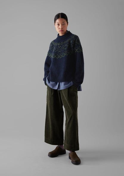 Pantaloni con pieghe anteriori in velluto a coste organico | Alghe