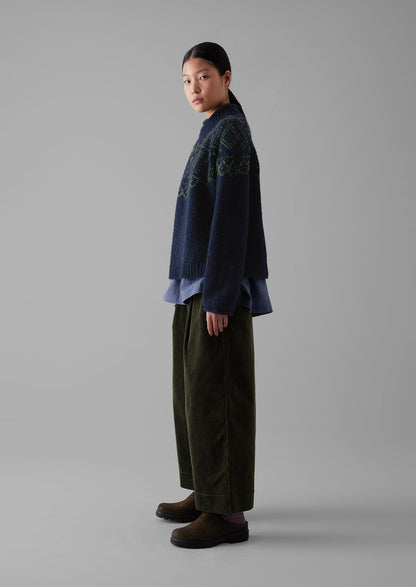 Pantaloni con pieghe anteriori in velluto a coste organico | Alghe