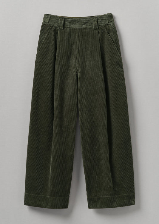 Pantaloni con pieghe anteriori in velluto a coste organico | Alghe