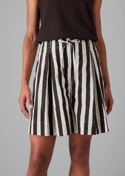 Pantaloncini in cotone con stampa a blocchi di strisce ondulate | Ecru/Cioccolato