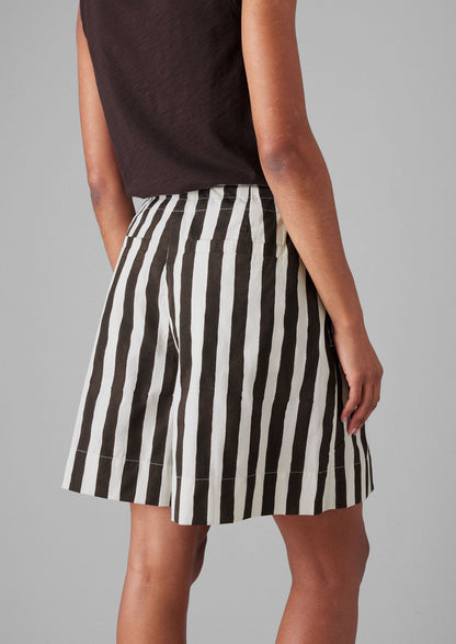 Pantaloncini in cotone con stampa a blocchi di strisce ondulate | Ecru/Cioccolato