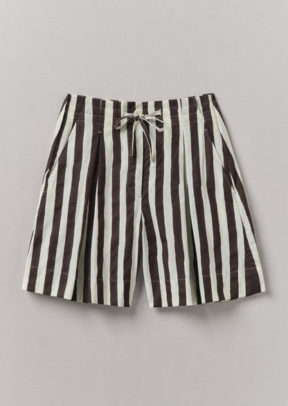 Pantaloncini in cotone con stampa a blocchi di strisce ondulate | Ecru/Cioccolato