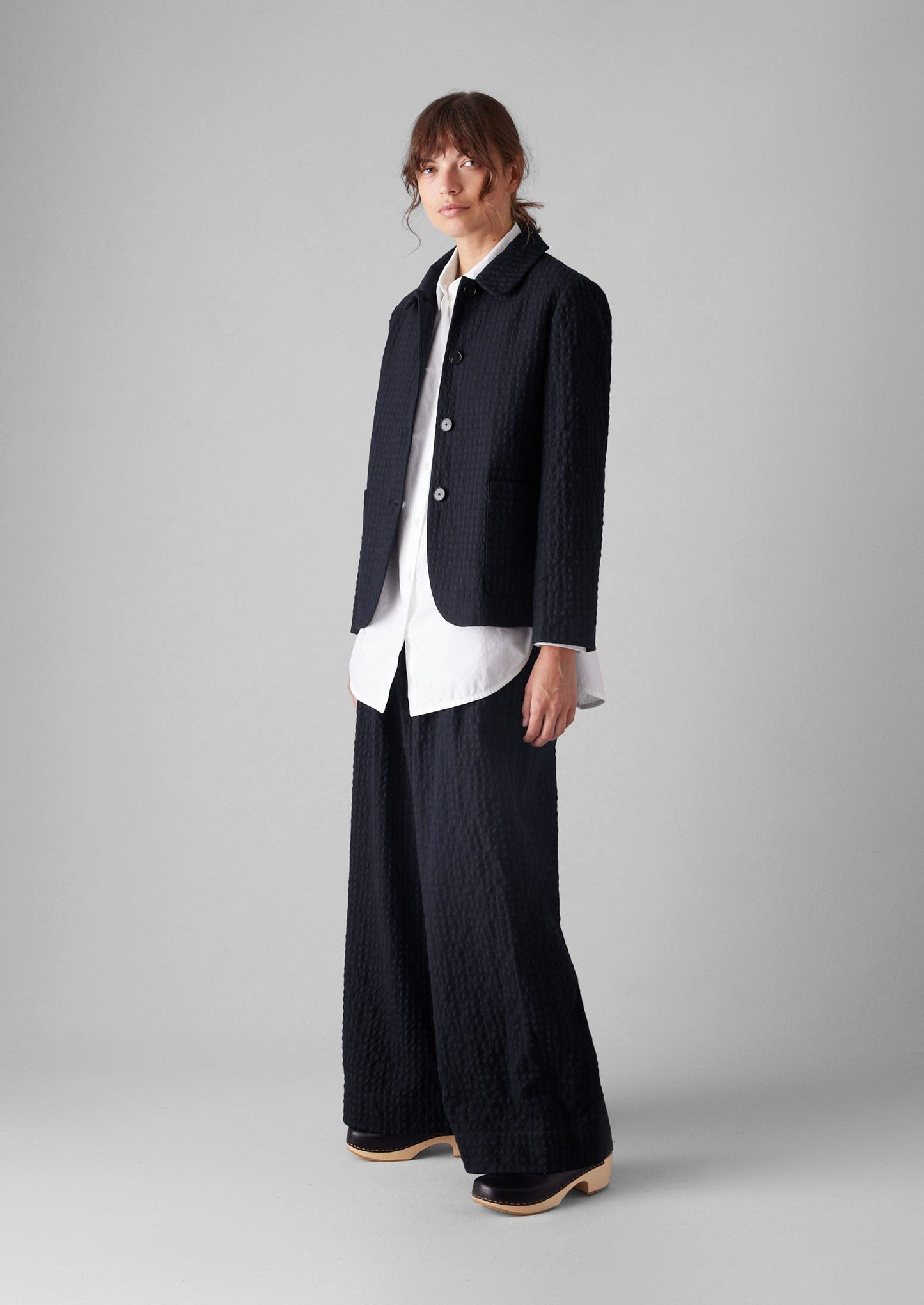 Pantaloni a gamba larga Corinne Herringbone | Blu navy