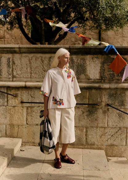 Pantaloncini in denim plissettati | Ecru