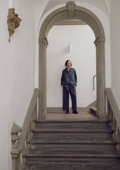 Pantaloni in cotone e lana a spina di pesce con pieghe sul davanti | Nero