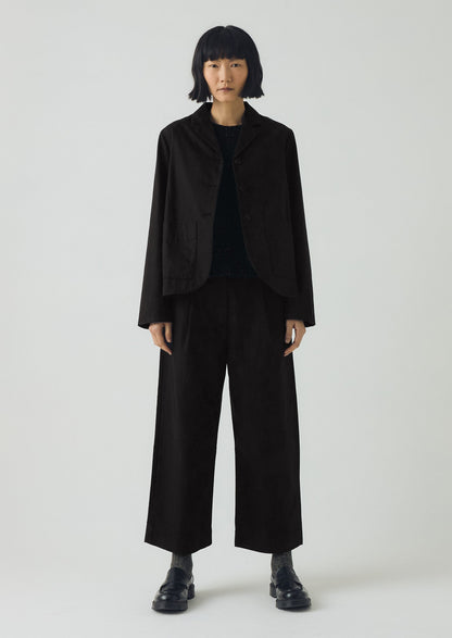 Pantaloni in cotone e lana a spina di pesce con pieghe sul davanti | Nero