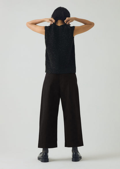 Pantaloni in cotone e lana a spina di pesce con pieghe sul davanti | Nero