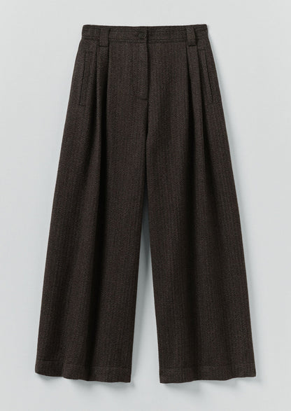 Pantaloni in lana a spina di pesce spezzata con pieghe sul davanti | Mouline color carbone