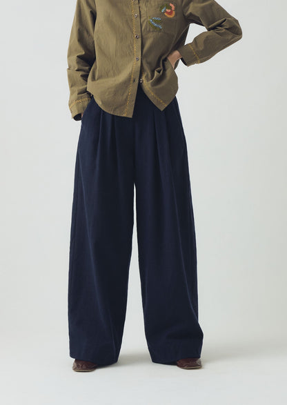 Pantaloni Corinne in cotone e lana con motivo pied de poule | Blu navy scuro