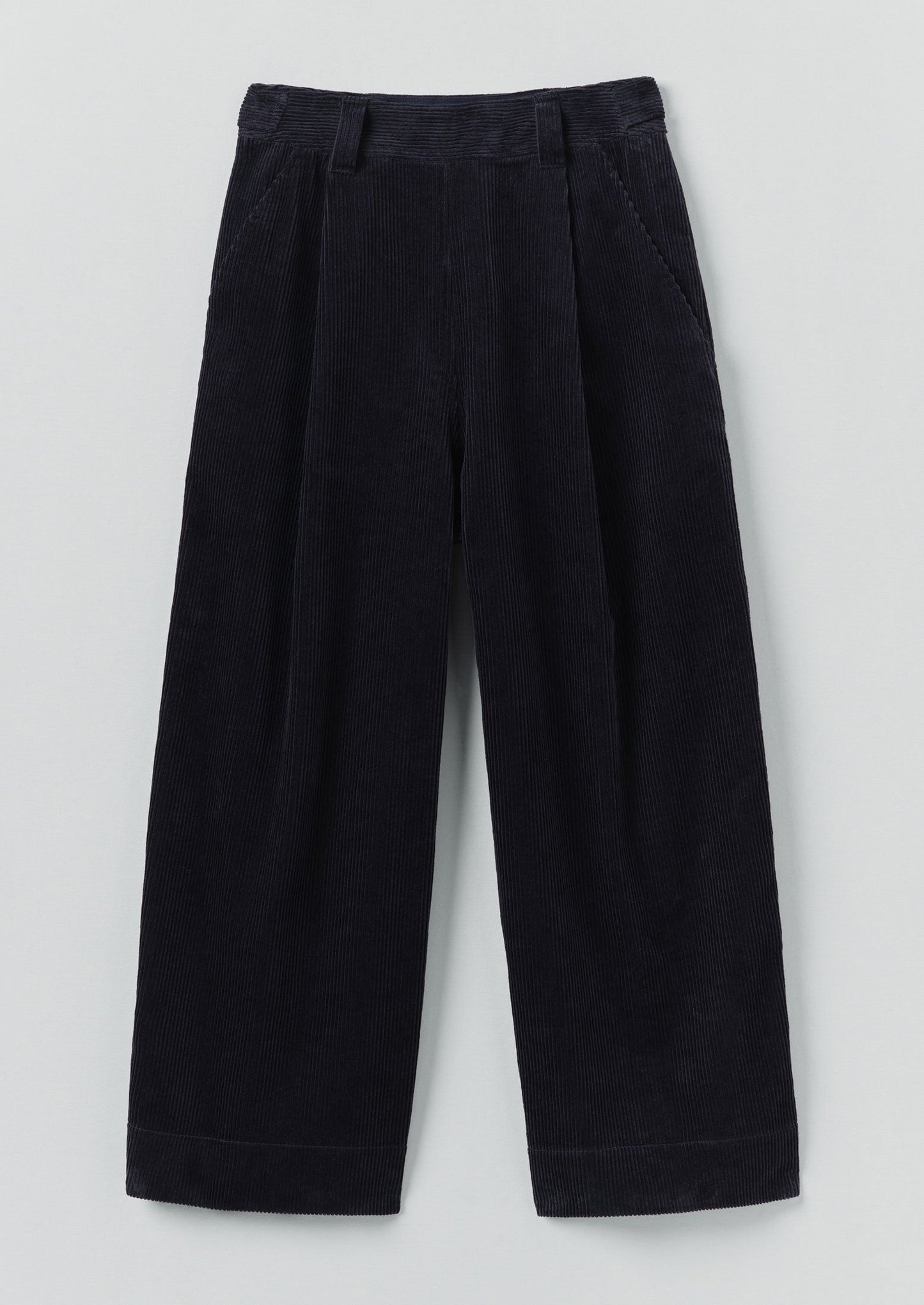 Pantaloni in velluto a coste organico con pieghe sul davanti | Mezzanotte