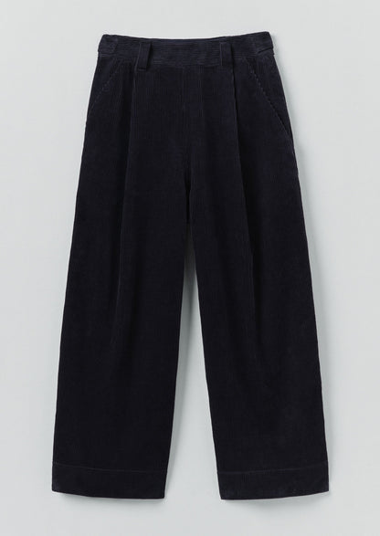 Pantaloni in velluto a coste organico con pieghe sul davanti | Mezzanotte