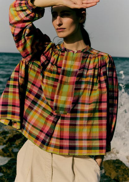 Camicia Mulmul tessuta a mano a quadri | Brillante/Multicolore