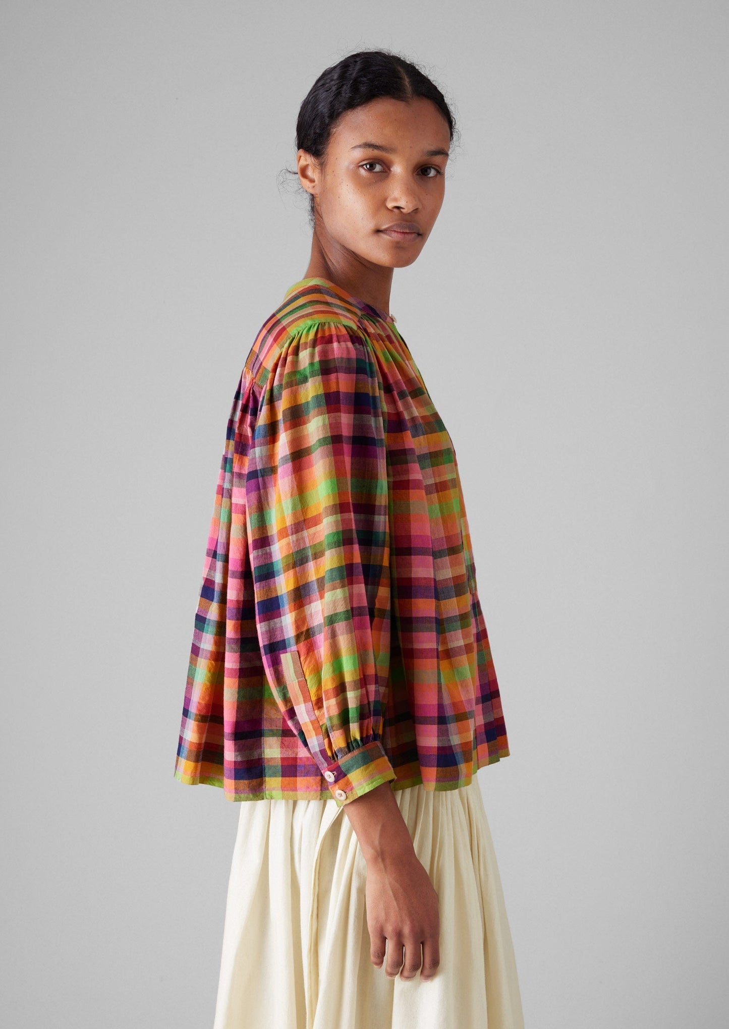 Camicia Mulmul tessuta a mano a quadri | Brillante/Multicolore