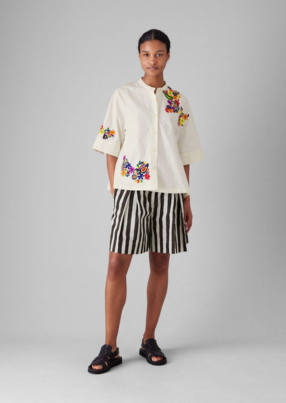 Camicia in popeline di cotone con ricami floreali | Multicolore