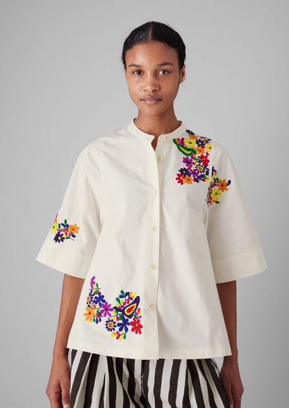 Camicia in popeline di cotone con ricami floreali | Multicolore