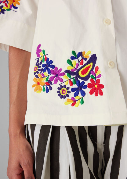 Camicia in popeline di cotone con ricami floreali | Multicolore