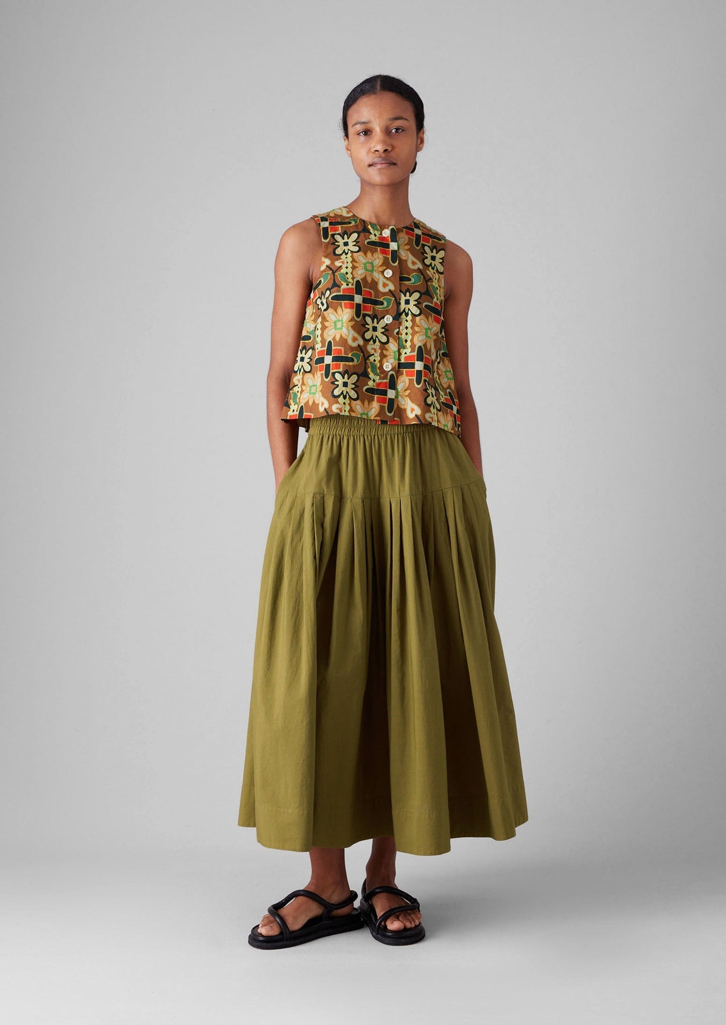 Top in popeline con stampa collage folk | Multicolore