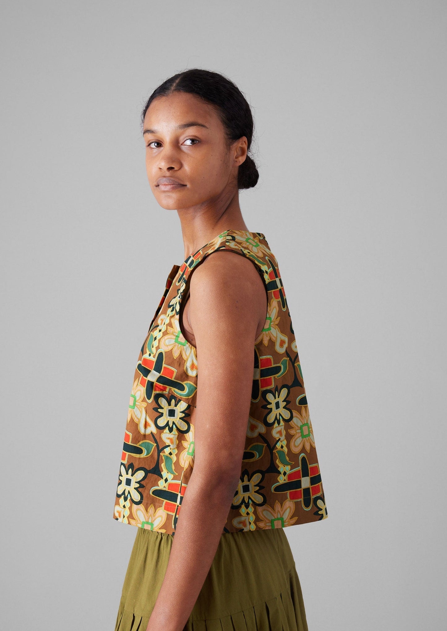 Top in popeline con stampa collage folk | Multicolore