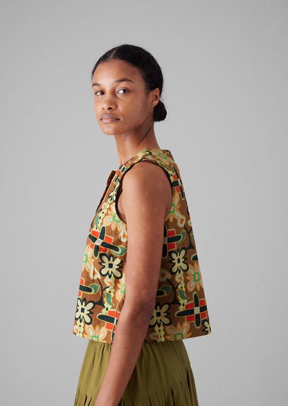 Top in popeline con stampa collage folk | Multicolore