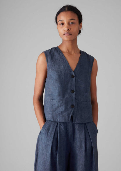 Gilet in lino | Blu denim
