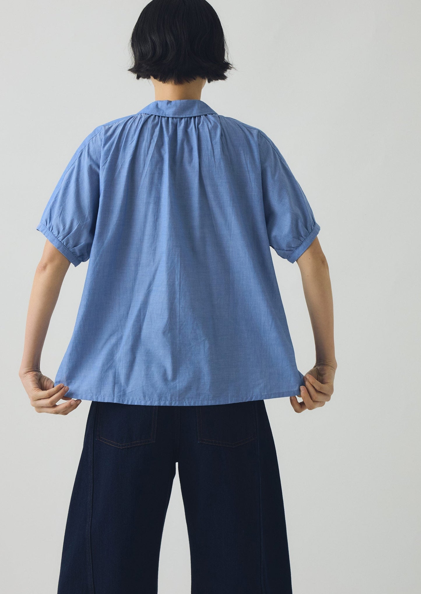 Camicia in chambray di cotone arricciato | Azzurro