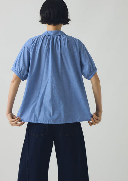 Camicia in chambray di cotone arricciato | Azzurro