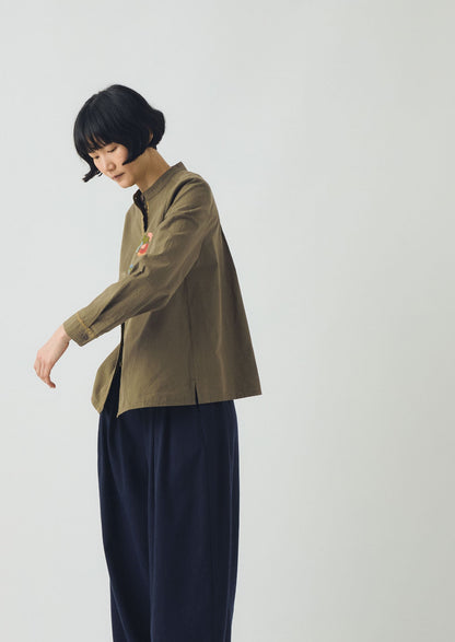 Camicia in cotone a righe mini ricamate | Oliva