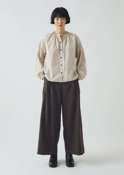 Camicia a righe mini con scollo arricciato | Blu sbiadito dal sole