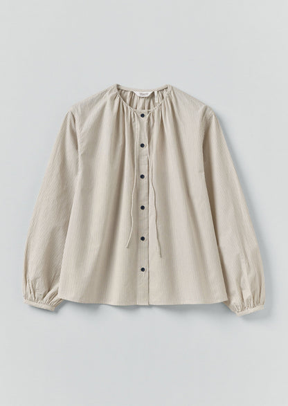 Camicia a righe mini con scollo arricciato | Blu sbiadito dal sole