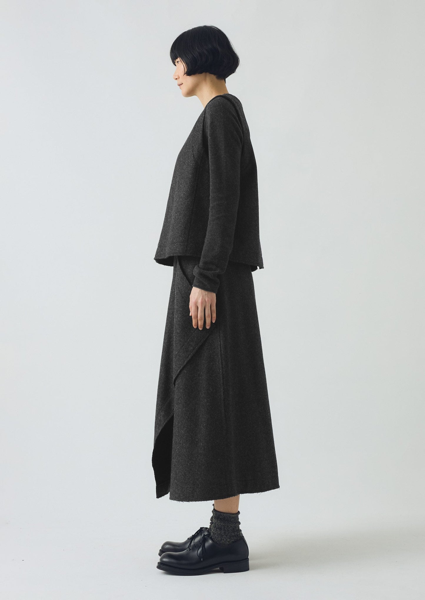 Top in twill di lana cotta con bottoni sul retro | Antracite