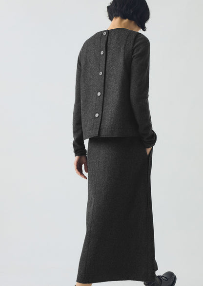 Top in twill di lana cotta con bottoni sul retro | Antracite