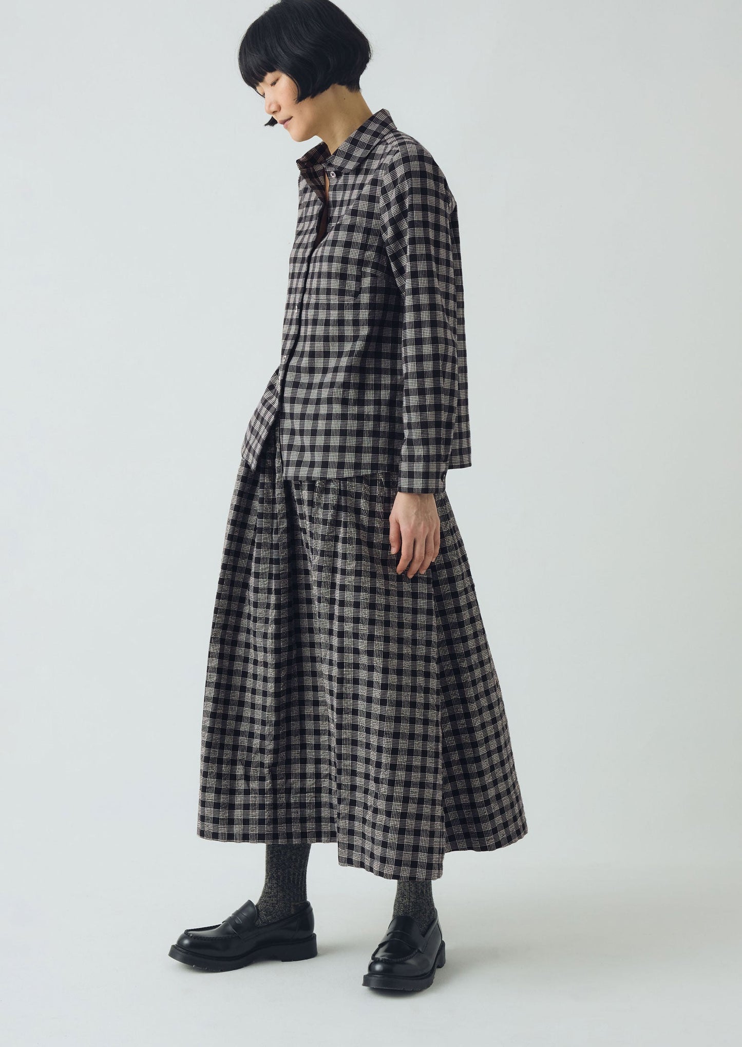 Camicia Ollie Binding Check Cotton Seersucker | Nero/Ecru