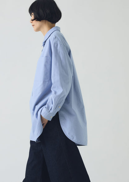 Camicia lunga oversize in cotone Oxford | Blu chambray