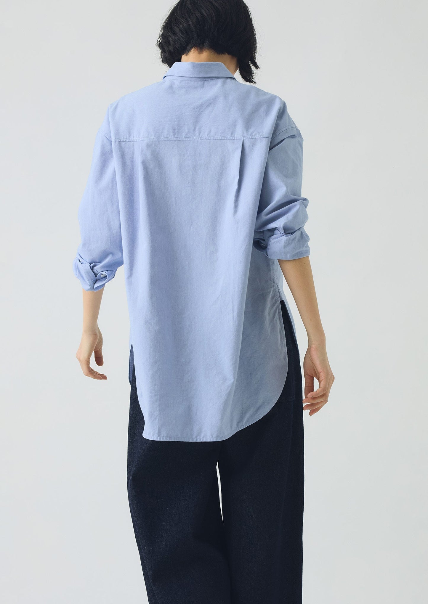 Camicia lunga oversize in cotone Oxford | Blu chambray