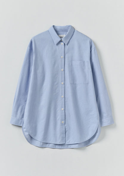 Camicia lunga oversize in cotone Oxford | Blu chambray